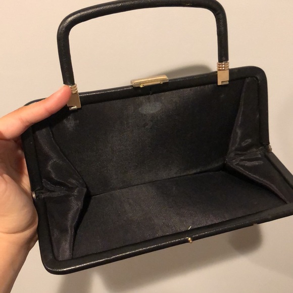 Vintage Black Leather Structured Top Handle Bag - Picture 3 of 7